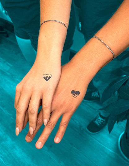 N°306-7 - Tatouage Duo - Cœurs Enflammés